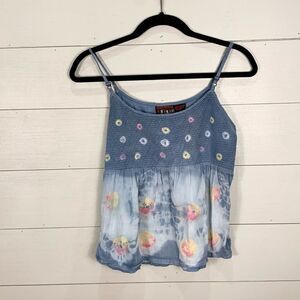 Funky people, blue and pink tie-dyed hippie style tank top women’s size small